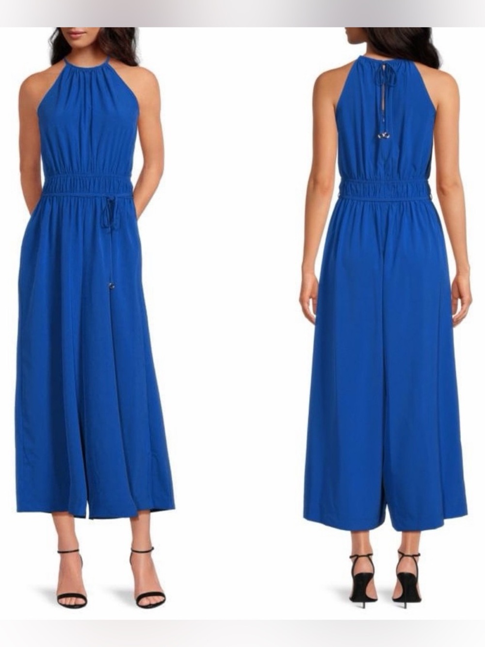 Halston Heritage Royal Blue Halter Wide-Leg Jumpsuit Size 12 BNWT